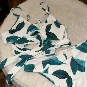 Wrap Bikini Top &  Bottoms Set medium leaves natural